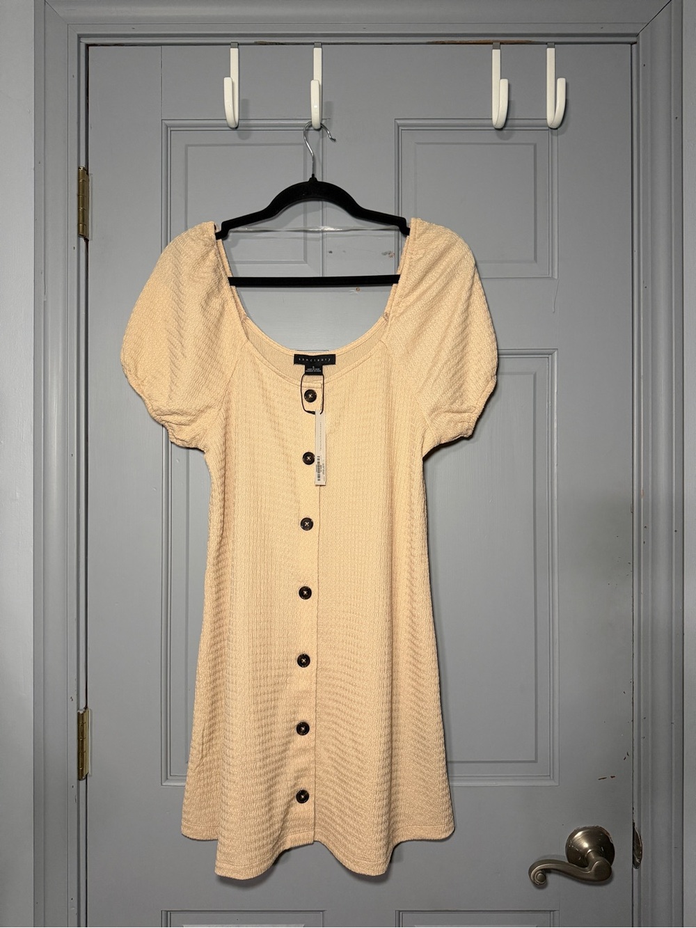 Sanctuary Cream Puff-Sleeve Button Front Mini Dress